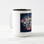 Happy New Year 2025 Design - Levendig en feestelij Tweekleurige Koffiemok (Voorkant links)