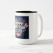 Happy New Year 2025 Design - Levendig en feestelij Tweekleurige Koffiemok (Voorkant rechts)
