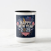Happy New Year 2025 Design - Levendig en feestelij Tweekleurige Koffiemok (Center)