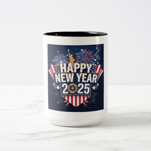 Happy New Year 2025 Design - Levendig en feestelij Tweekleurige Koffiemok (Center)