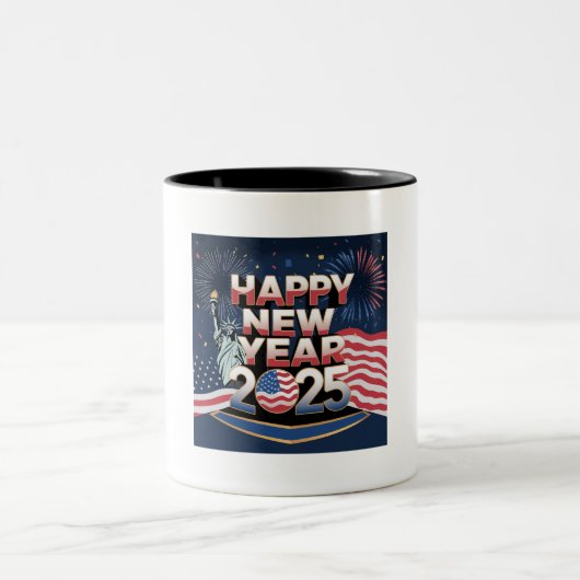 Happy New Year 2025 Design - Modern en feestelijk. Tweekleurige Koffiemok (Center)