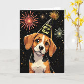 Happy New Year 2025 Eve Firework Dog Funny Beagle  Kaart (Gele Bloem)