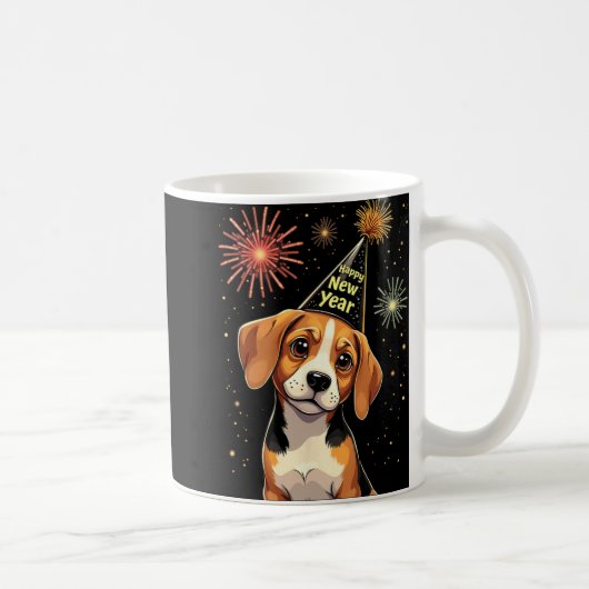 Happy New Year 2025 Eve Firework Dog Funny Beagle  Koffiemok (Rechts)