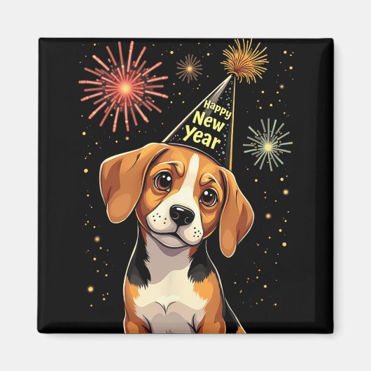 Happy New Year 2025 Eve Firework Dog Funny Beagle  Magneet (Voorkant)