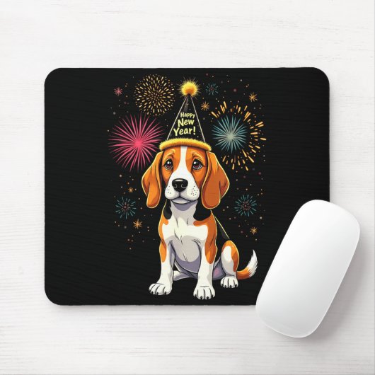 Happy New Year 2025 Eve Firework Dog Funny Beagle  Muismat (Met muis)