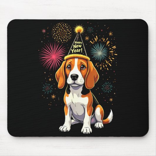 Happy New Year 2025 Eve Firework Dog Funny Beagle Muismat (Voorkant)