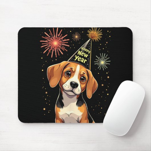Happy New Year 2025 Eve Firework Dog Funny Beagle Muismat (Met muis)
