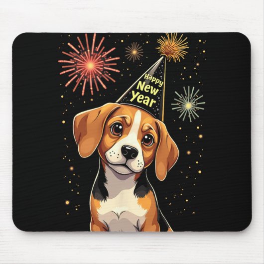 Happy New Year 2025 Eve Firework Dog Funny Beagle Muismat (Voorkant)