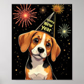 Happy New Year 2025 Eve Firework Dog Funny Beagle  Poster (Voorkant)