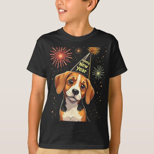 Happy New Year 2025 Eve Firework Dog Funny Beagle  T-shirt (Voorkant)