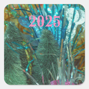 HAPPY New Year 2025 oogverblindende kleuren sticke Vierkante Sticker