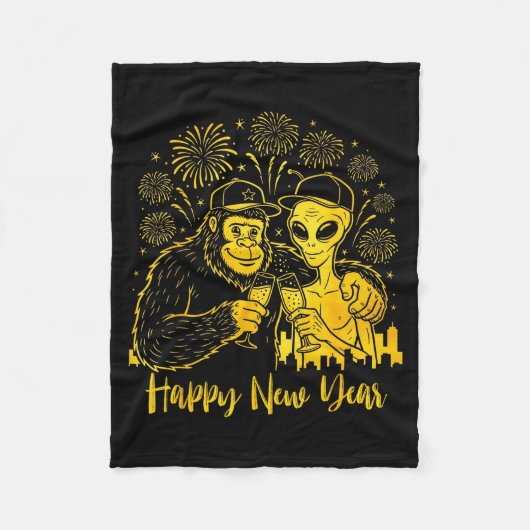 Happy New Year 2026 Bigfoot Alien Lovers New Years Fleece Deken (Voorkant)
