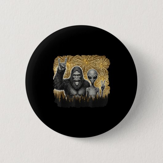 Happy New Year 2026 Bigfoot Alien Lovers New Years Ronde Button 5,7 Cm (Voorkant)