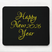 Happy New Year 2026 Black and Yellow Script  Muismat (Voorkant)