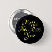 Happy New Year 2026 Black and Yellow Script Ronde Button 5,7 Cm (Voorkant /achterkant)