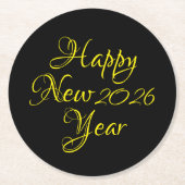 Happy New Year 2026 Black and Yellow Script Ronde Kartonnen Onderzetter (Voorkant)