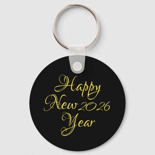 Happy New Year 2026 Black and Yellow Script  Sleutelhanger (Voorkant)