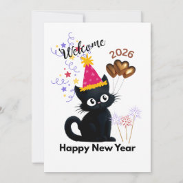Happy New Year 2026 Black Cat Card  Feestdagenkaart