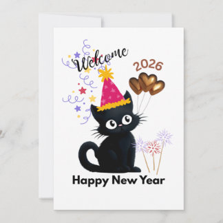 Happy New Year 2026 Black Cat Card  Feestdagenkaart