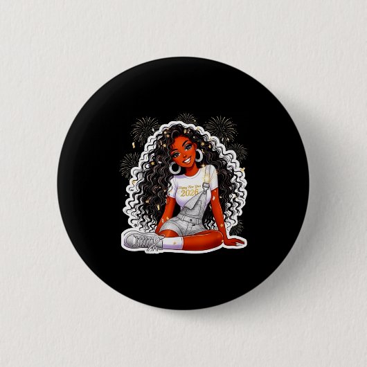 Happy New Year 2026 Black Girl Magic Melanin  Ronde Button 5,7 Cm (Voorkant)