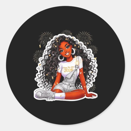 Happy New Year 2026 Black Girl Magic Melanin  Ronde Sticker (Voorkant)