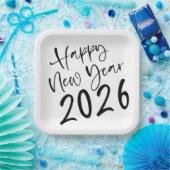 Happy New Year 2026 Black Script Papieren Bordje (Feest)