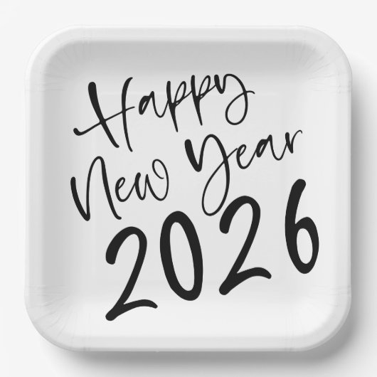 Happy New Year 2026 Black Script Papieren Bordje (Voorkant)