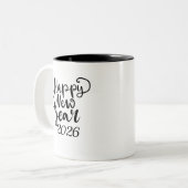 Happy New Year 2026 Black Text Mug Tweekleurige Koffiemok (Voorkant links)