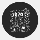 Happy New Year 2026 Bow Funny  Ronde Sticker (Voorkant)