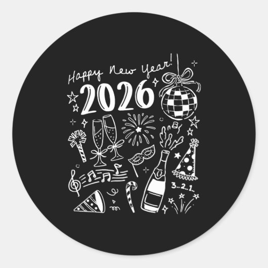 Happy New Year 2026 Bow Funny  Ronde Sticker (Voorkant)