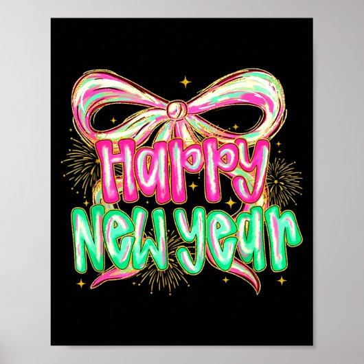Happy New Year 2026 Brushstroke Coquette Firework  Poster (Voorkant)
