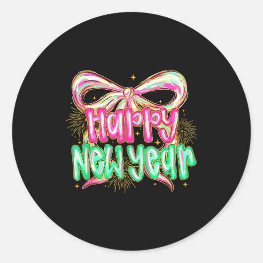 Happy New Year 2026 Brushstroke Coquette Firework Ronde Sticker (Voorkant)