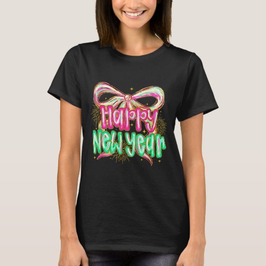 Happy New Year 2026 Brushstroke Coquette Firework T-shirt (Voorkant)