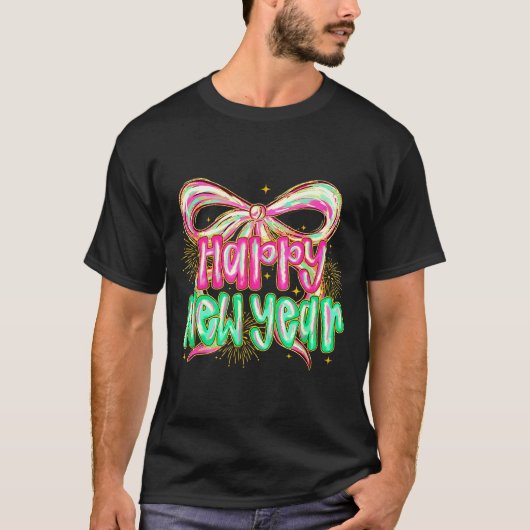 Happy New Year 2026 Brushstroke Coquette Firework T-shirt (Voorkant)