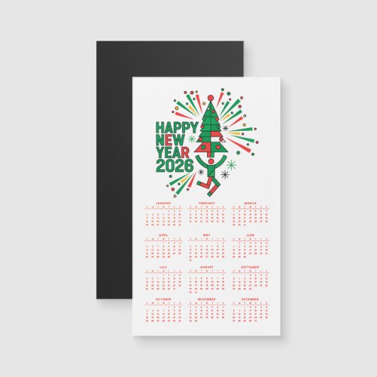 Happy New Year 2026 Calendar Magnetic Card (Voorkant / Achterkant)