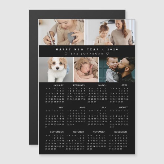 Happy New year 2026 Calendar Photo Collage black (Voorkant / Achterkant)