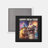 Happy New Year 2026 Capybara Pug Party Art  Magneet (Voorkant / Achterkant)