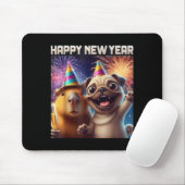 Happy New Year 2026 Capybara Pug Party Art  Muismat (Met muis)