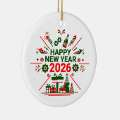 Happy New Year 2026 Celebration Keramisch Ornament (Rechts)