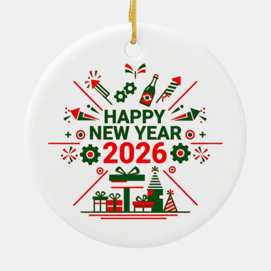 Happy New Year 2026 Celebration Keramisch Ornament (Achterkant)