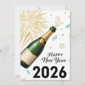 Happy New Year 2026 Champagne & Fireworks Greeting Bedankkaart (Voorkant)