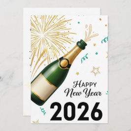 Happy New Year 2026 Champagne & Fireworks Greeting Bedankkaart