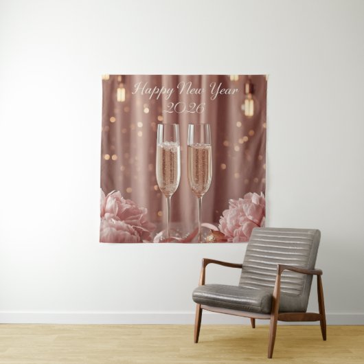 happy new year 2026 champagne sparkle banner wandkleed (In situ)