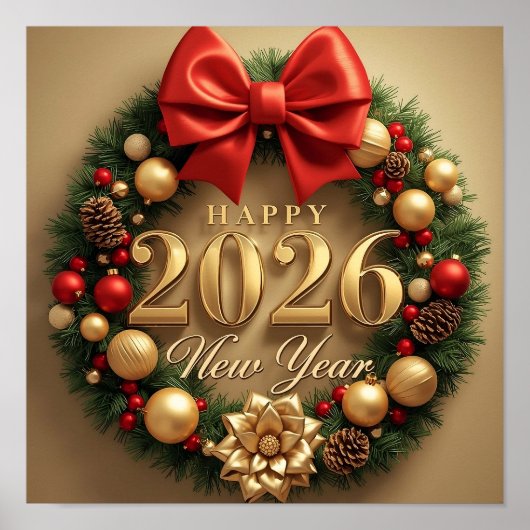 happy new year 2026 classic wreath poster (Voorkant)