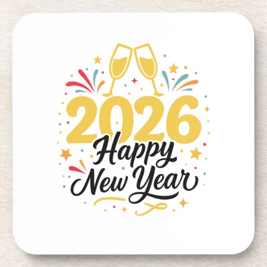 Happy New Year 2026 Coaster Set  Bier Onderzetter (Voorkant)