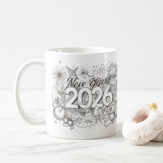 happy new year 2026 coffee mug koffiemok (Met donut)