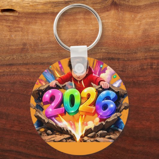 Happy New Year 2026 Colorful 3D Keychain (Voorkant)