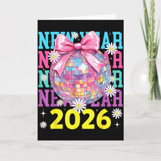 Happy New Year 2026 Coquette Bow &amp; Disco Ball  Kaart (Voorkant)