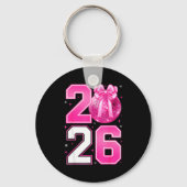 Happy New Year 2026 Coquette Bow &amp; Disco Ball  Sleutelhanger (Voorkant)