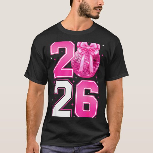 Happy New Year 2026 Coquette Bow &amp; Disco Ball  T-shirt (Voorkant)